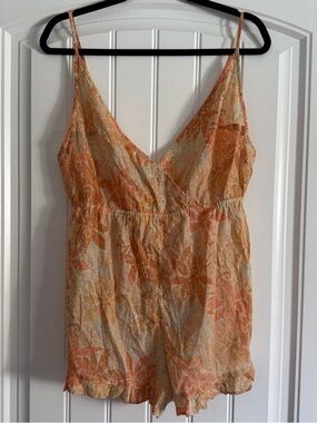 Roxy Tropical Floral Romper Womens Large Beach Vacation Summer Cami